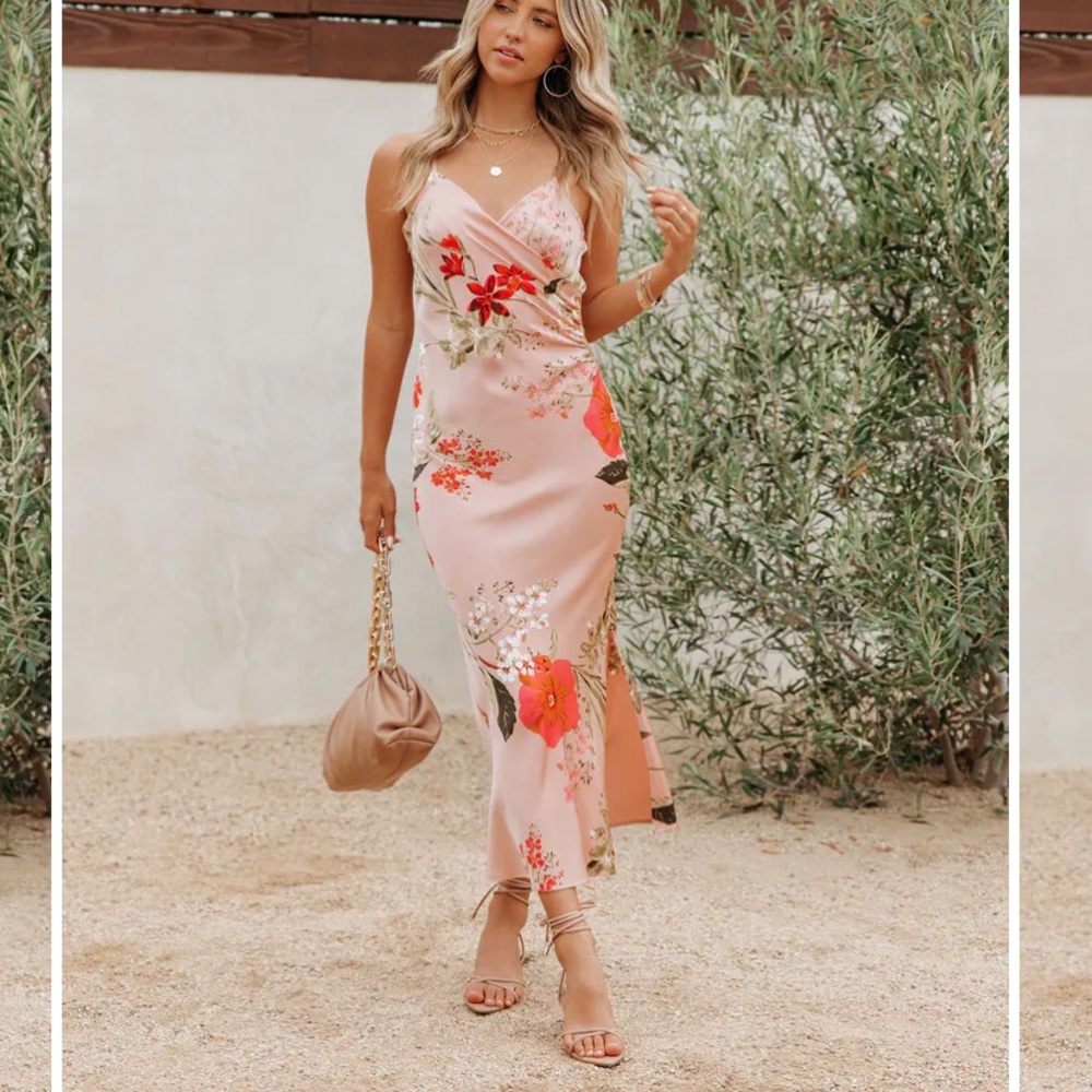 ELARA SATIN FLORAL MIDI SLIP DRESS